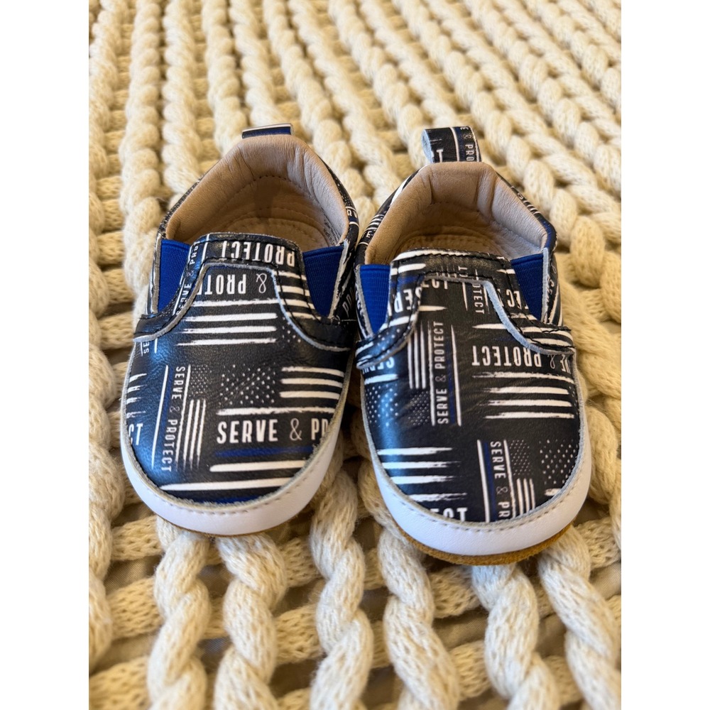 Monkey Feet Baby Shoes 6-12M Thin Blue Line Police LEO Serve Protect Slip On